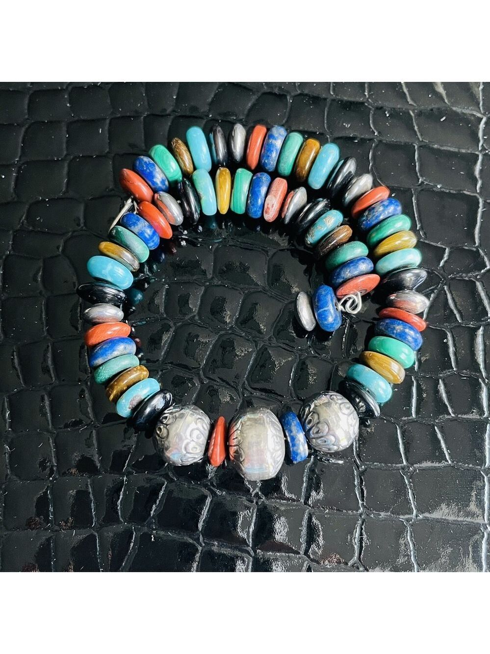 Carolyn Pollack Sterling Silver Multi Gemstone Beaded Coil Wrap Bracelet/ Anklet